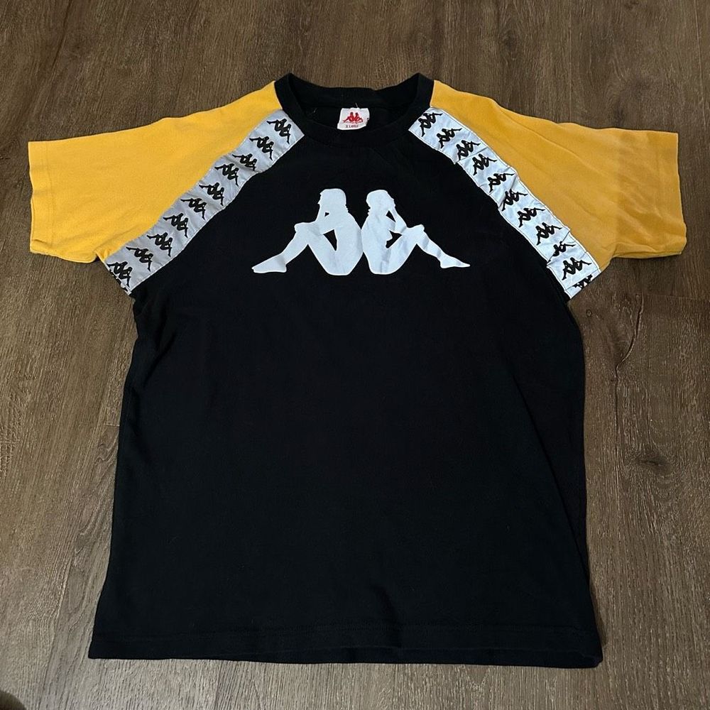 Kappa Black and Yellow Logo Short Sleeve Tee